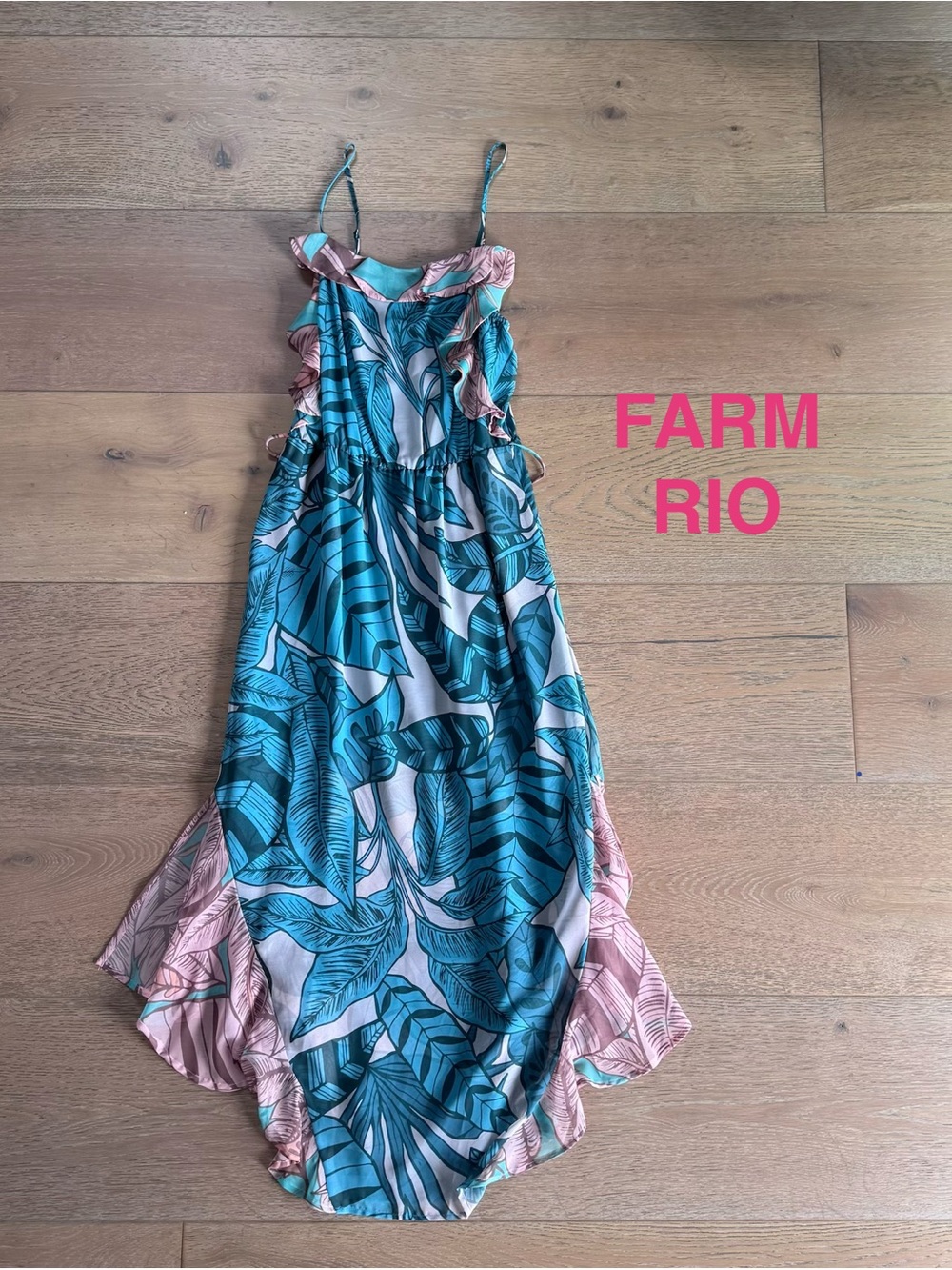 FARM Rio Teal & Blush Tropical Maxi Dress